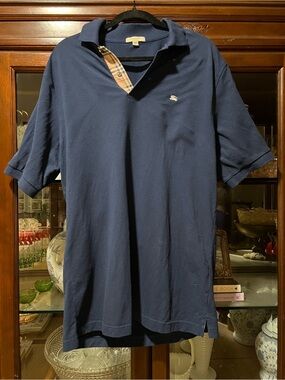 Burberry Navy Polo with Signature Check Placket